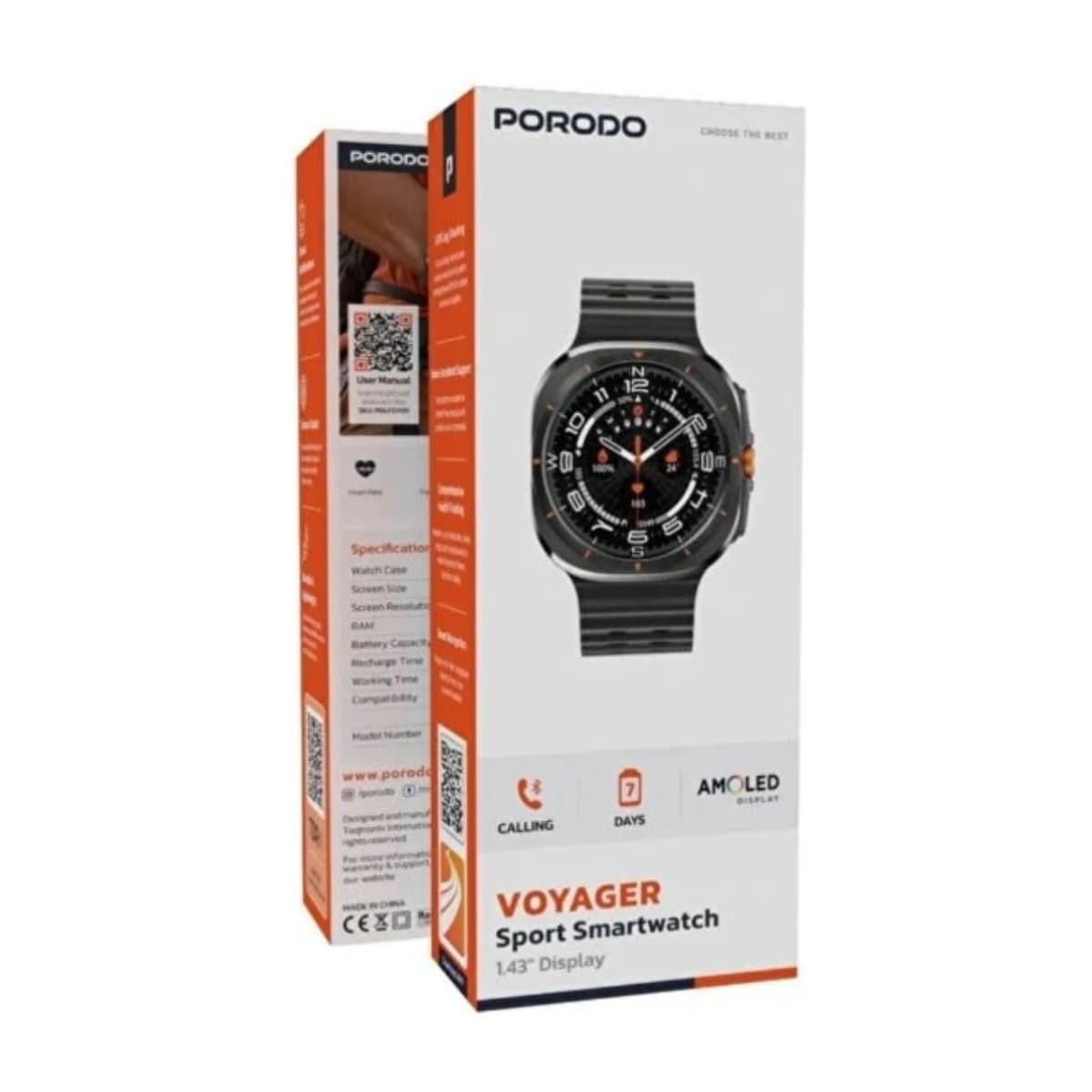 Voyager Smart Watch with 1.43" AMOLED Display, Bluetooth Calling, Built-in Compass, Rugged Zinc Alloy Design, 400mAh Battery, Up to 7 Days Runtime - Black thumbnail 3