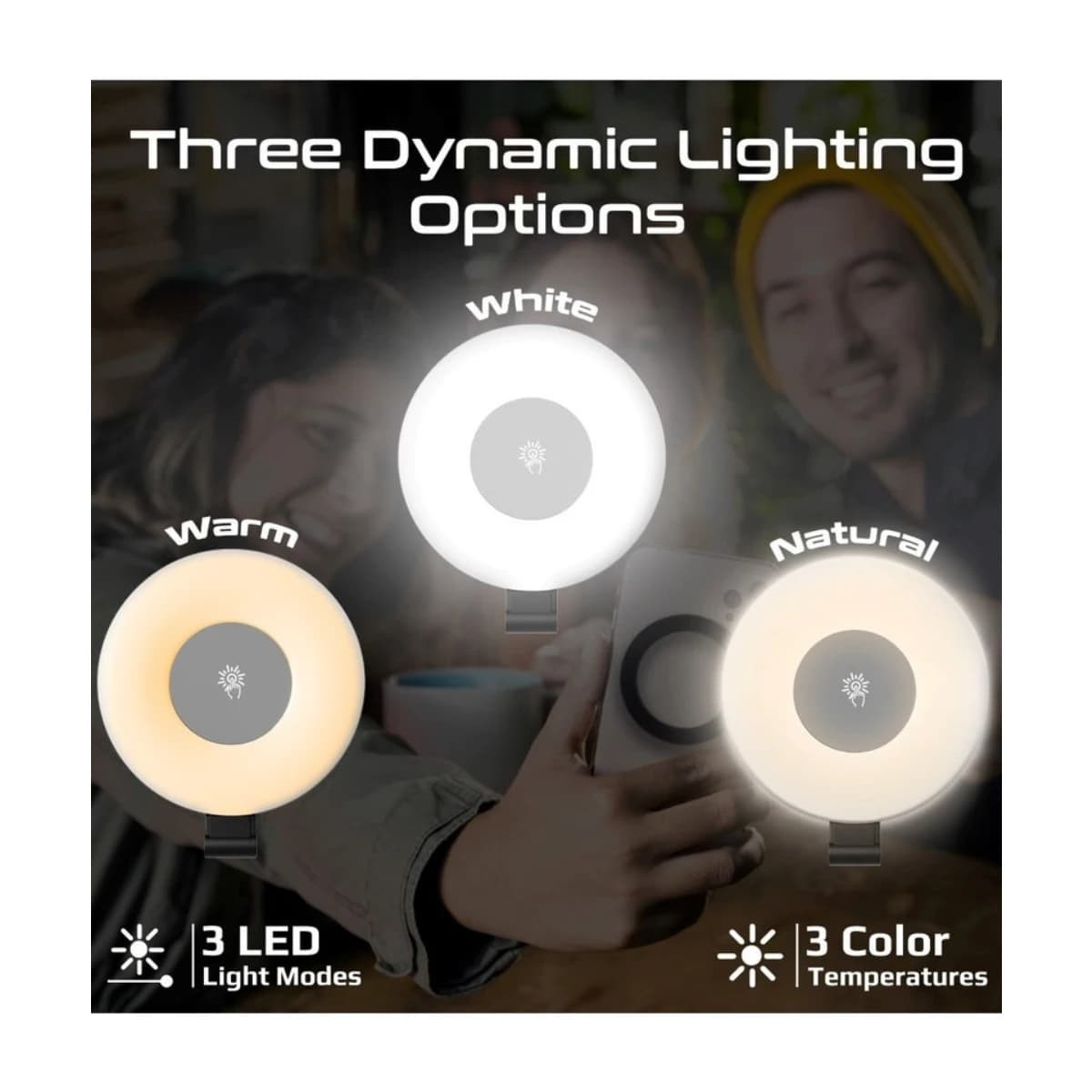 PROMATE Portable LED Light, Adjustable Selfie Light with 300mAh Battery, MagSafe-Compatible Ring Design, 180-Degree Flip Function, Light Intensity Control and Three Lighting Modes, and Included 20cm Charging Cable, MagHalo Black thumbnail 2