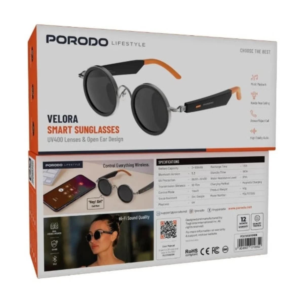 Porodo Lifestyle Velora Smart Sunglasses with Bluetooth 5.2 & Voice Assistant thumbnail 4