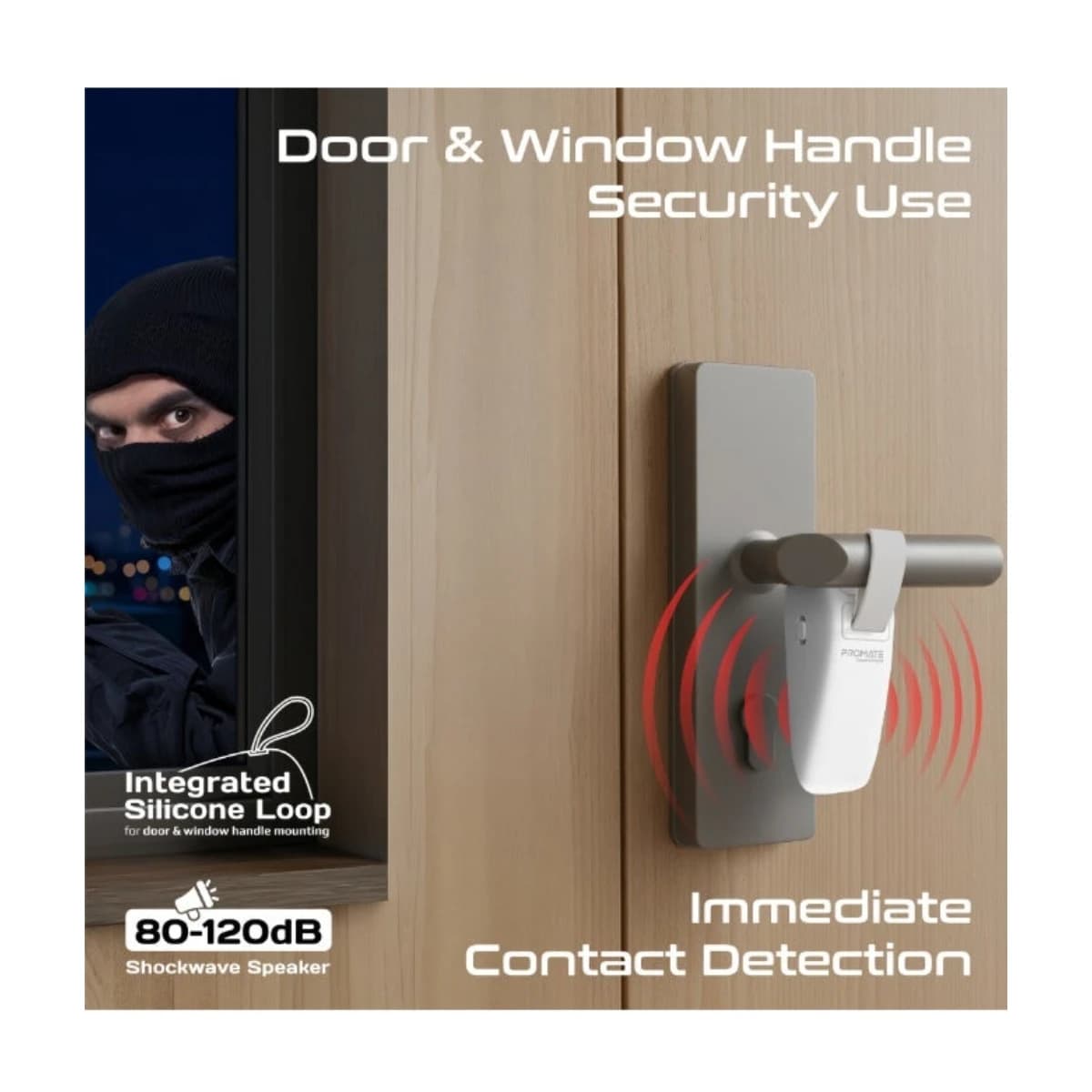 PROMATE DoorShield Portable Travel Door Alarm and Door Stopper, Dual Sensitivity Security Alert, 120dB Anti-Theft Protection, Instant Intruder Detection for Hotel Rooms, Homes and Apartments thumbnail 3