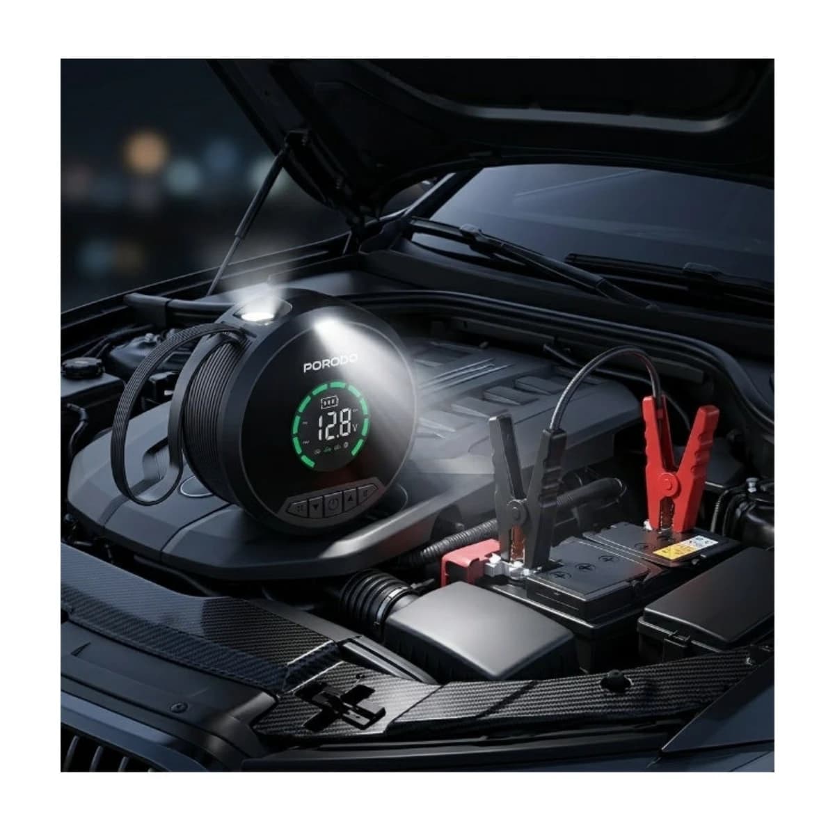 Porodo Gagefit 4-in-1 Car Jump Starter 1000A, Digital Air Inflator 150PSI, Power Bank 8000mAh - Black thumbnail 3