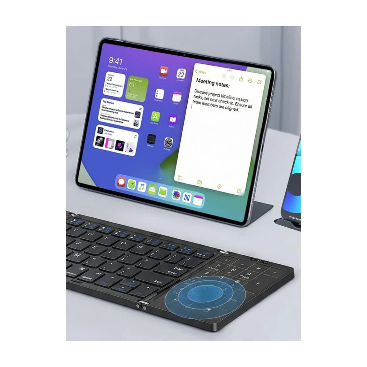 Porodo Minima Slim Folding Keyboard with Touchpad & Numpad - Bluetooth 5.0, Portable, Multi-OS Support - Black thumbnail 4
