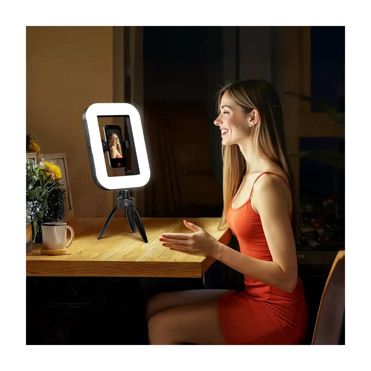 Porodo Lifestyle Handheld Ring Grip Camera Phone Vlogging Light with Desktop Support & Phone Clamp - Black thumbnail 3