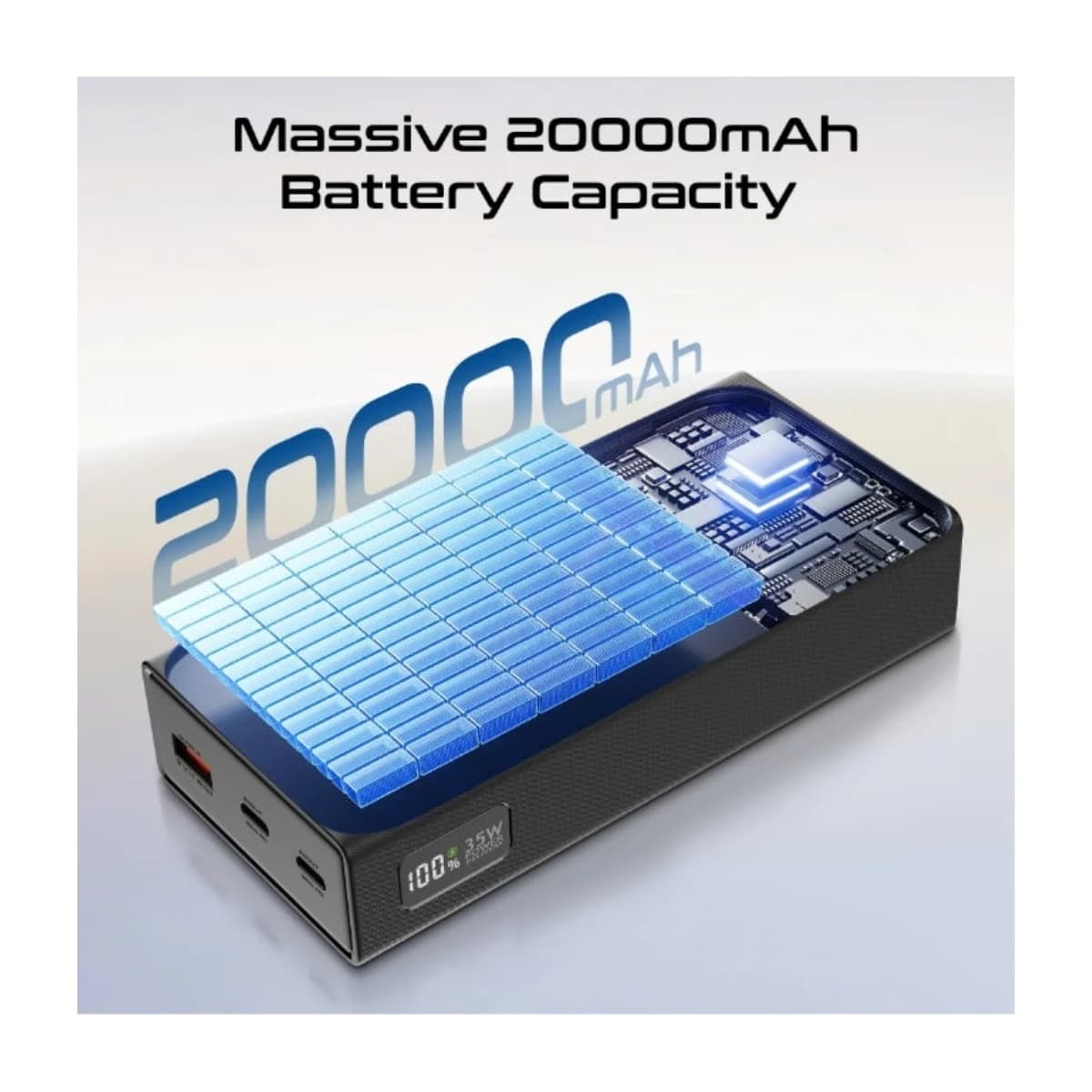 PROMATE Bolt-20PD+ 20000mAh Power Bank 35W USB-C PD Fast Charging, Dual USB-C In/Out, Triple Device Charging, LED Battery Display, Portable Travel Charger Black thumbnail 2