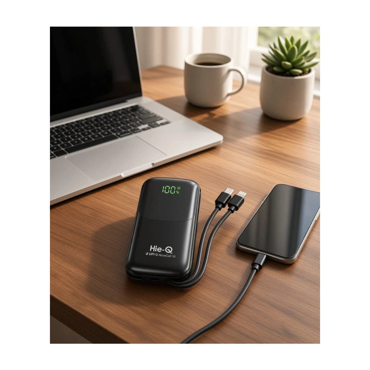 Hie-Q NovaCell 10 10000mAh Portable Power Bank, Built-In USB-C & Lightning Cables, LED Digital Display, Fast Charging, High-Capacity Battery Charger, Compact Dual-Cable Power Bank for iPhone, Android Smartphones, Tablets, Travel, Office, Outdoor Activities & Daily Use thumbnail 3