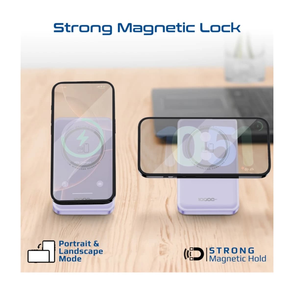 Promate10000 MAH Mavrix 3 10000mAh Magsafe Power Bank with Apple Watch Charger 15W Wireless 20W USB-C PD Fast Charging N52 Magnetic Kickstand Tsa Approved for iPhone 17 17pro 16 Samsung S26 S25 Purple - Purple thumbnail 2