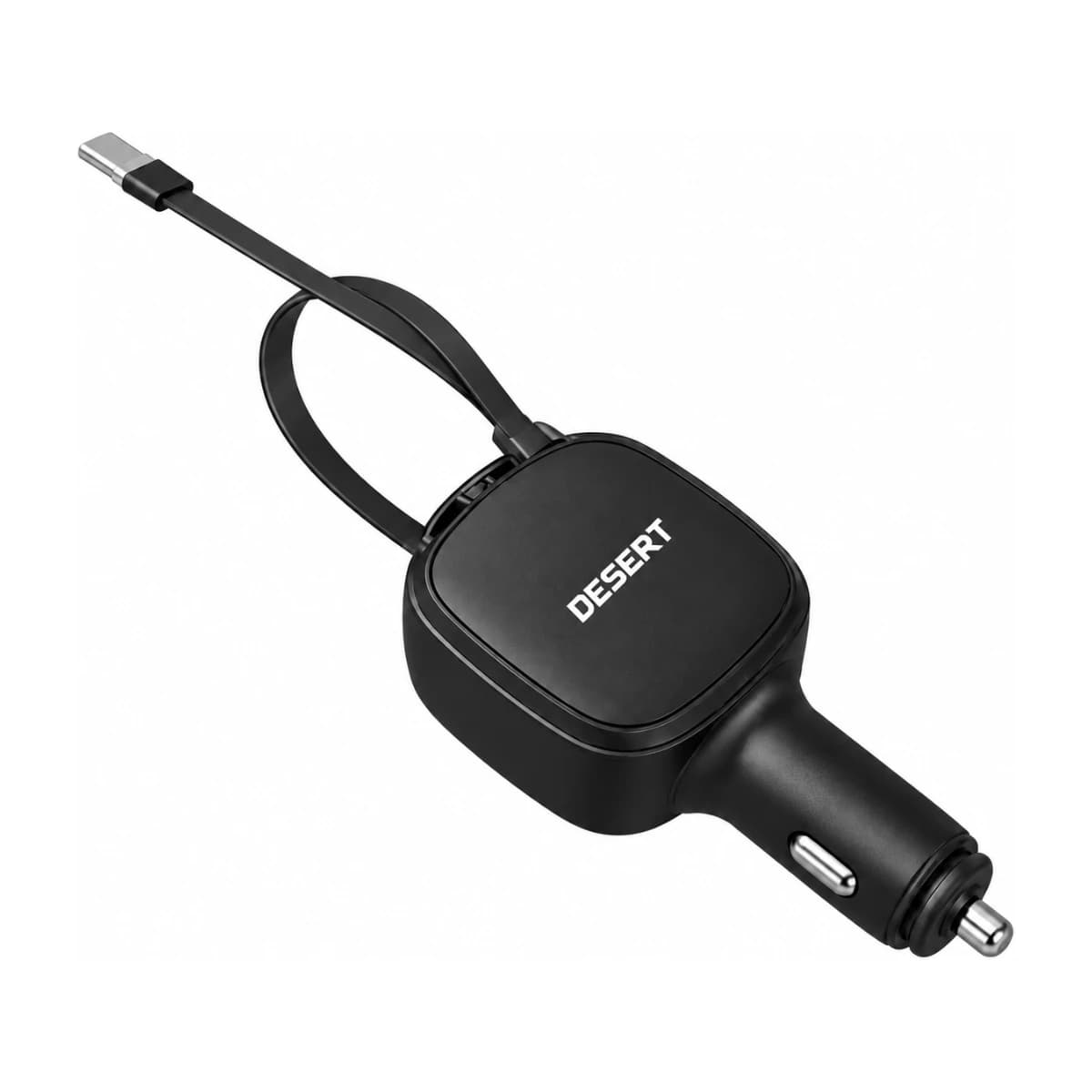 Desert DS-3108 90W Car Charger with Retractable Cable, USB-A & USB-C PD thumbnail 1