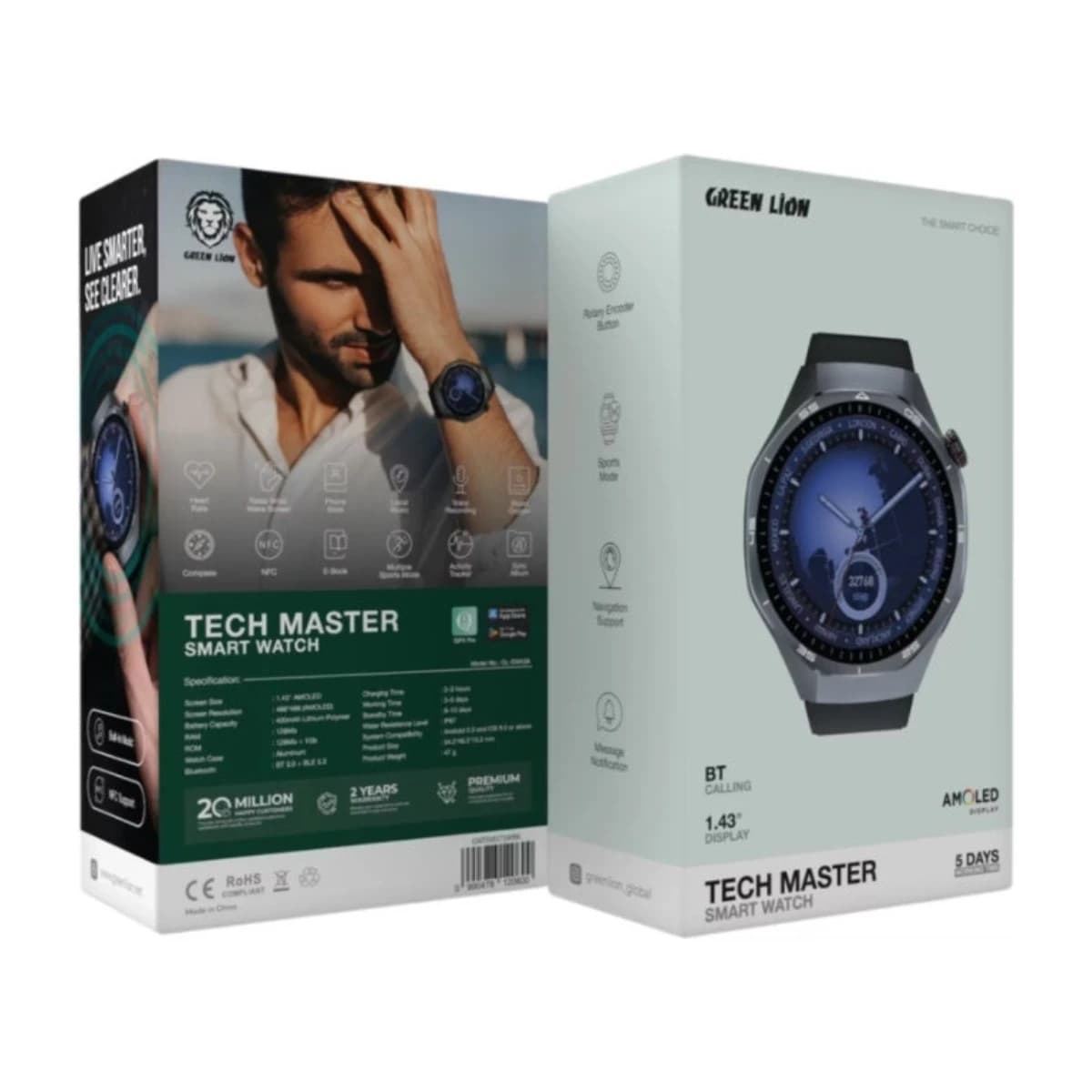 Green Lion Tech Master Smart Watch 1.43" AMOLED, Black thumbnail 3