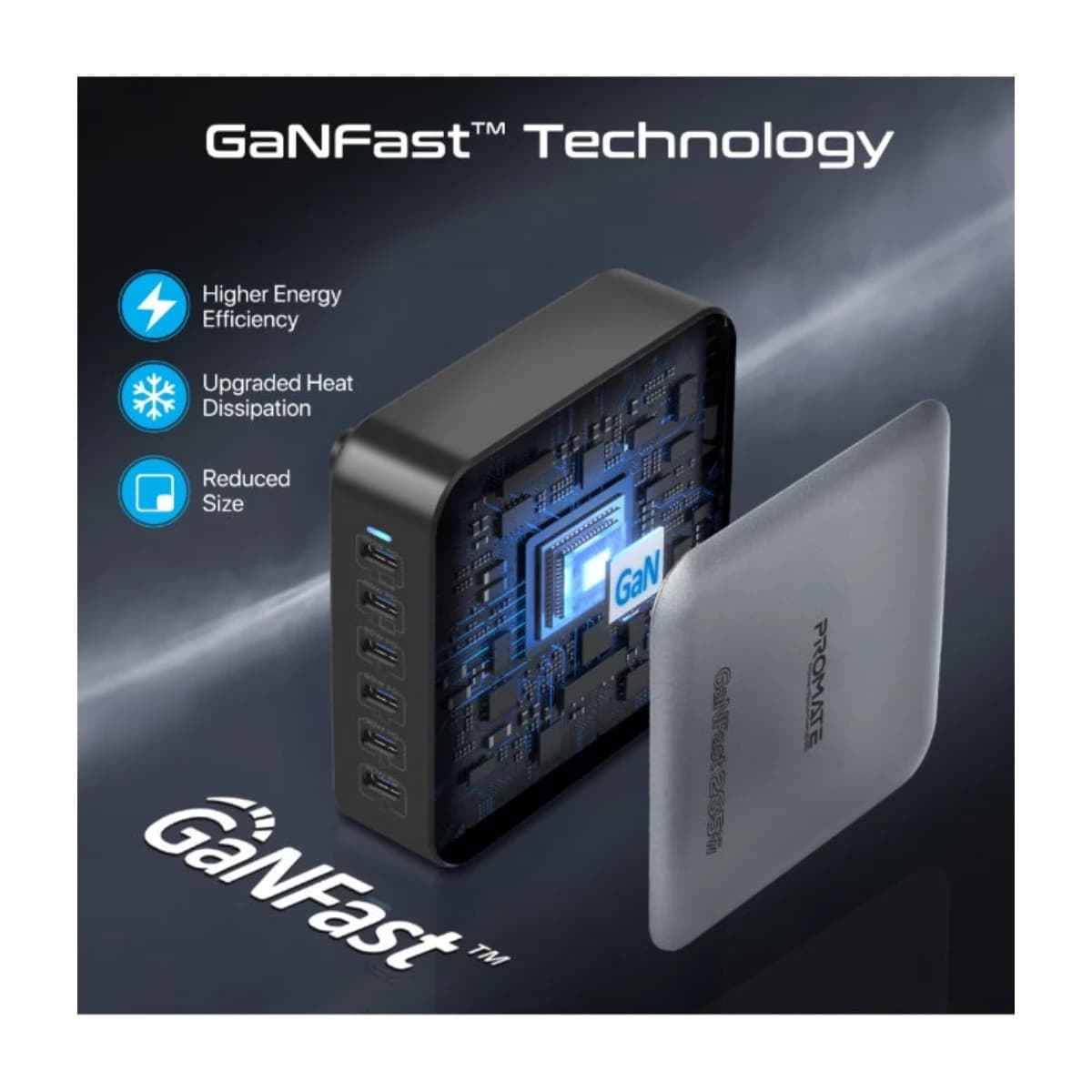 Promate Powerbase Gan285 285W GAN Charging Station 6 Port USB-C Desktop Charger with Pps 100W 65W 30W Outputs Overheat Protection Stand and 1 5m Cable for Macbook iPhone Galaxy UK Grey thumbnail 3
