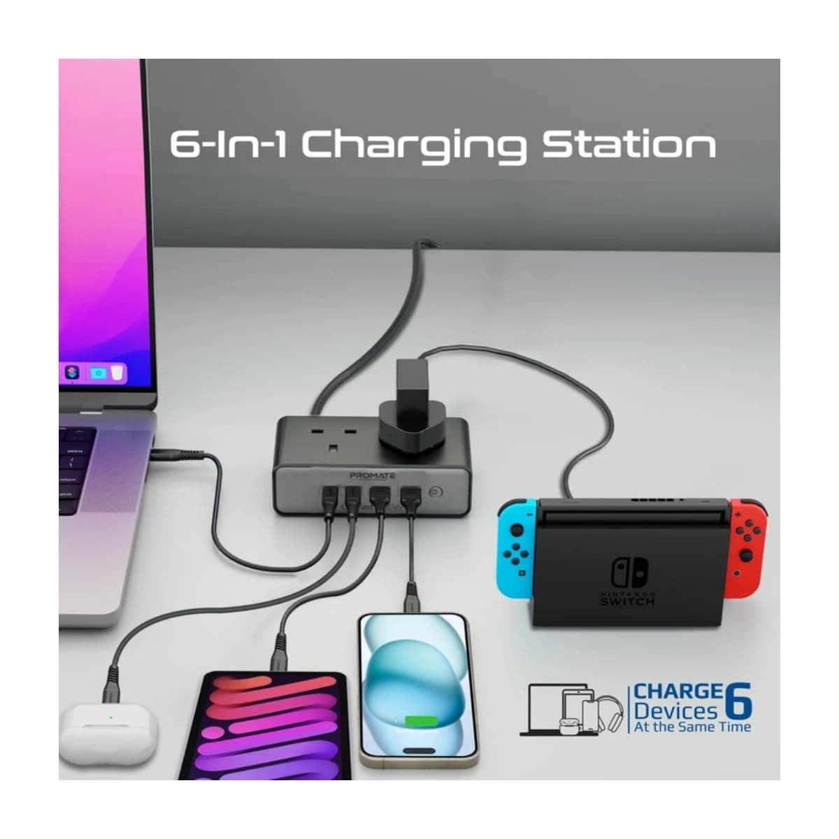 Promate 65W Power Delivery GaNFast™ Charging Station with 3250W Dual AC Socket thumbnail 2