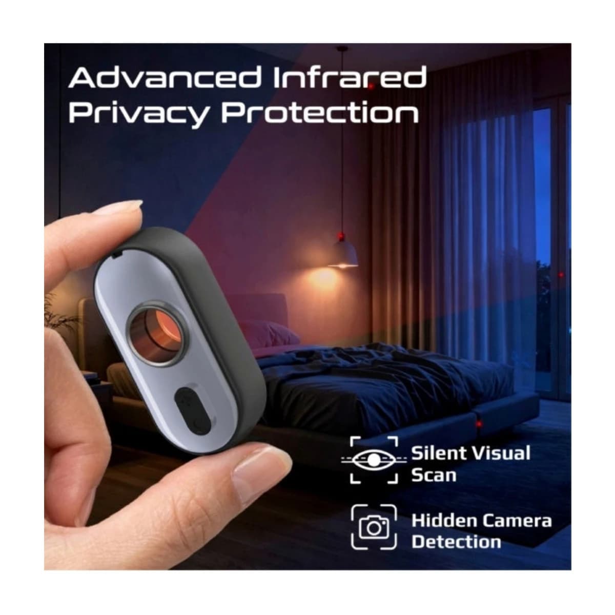 PROMATE InfraSense Portable Hidden Camera Detector with Infrared Lens Detection, Red Light Scanner, 80dB Anti-Theft Alarm, Emergency Siren, LED Flashlight, Rechargeable Privacy Protection Device for Travel, Hotels thumbnail 2