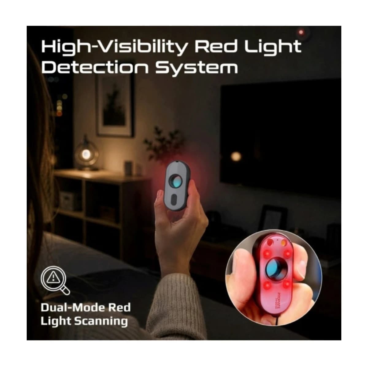 PROMATE InfraSense Portable Hidden Camera Detector with Infrared Lens Detection, Red Light Scanner, 80dB Anti-Theft Alarm, Emergency Siren, LED Flashlight, Rechargeable Privacy Protection Device for Travel, Hotels thumbnail 3