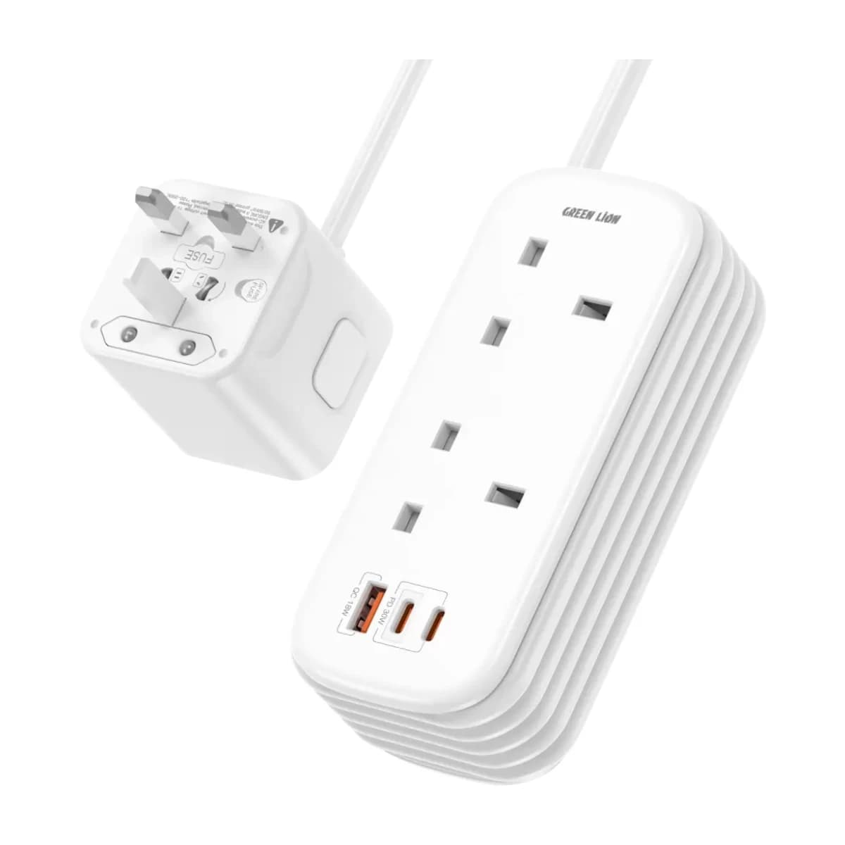 GREEN LION Power Strip 5-in-1 with 2 UK AC Outlets 2 USB-C 1 USB-A PD 30W Fast Charging 2500W 1.8m Cord GS-600 thumbnail 1