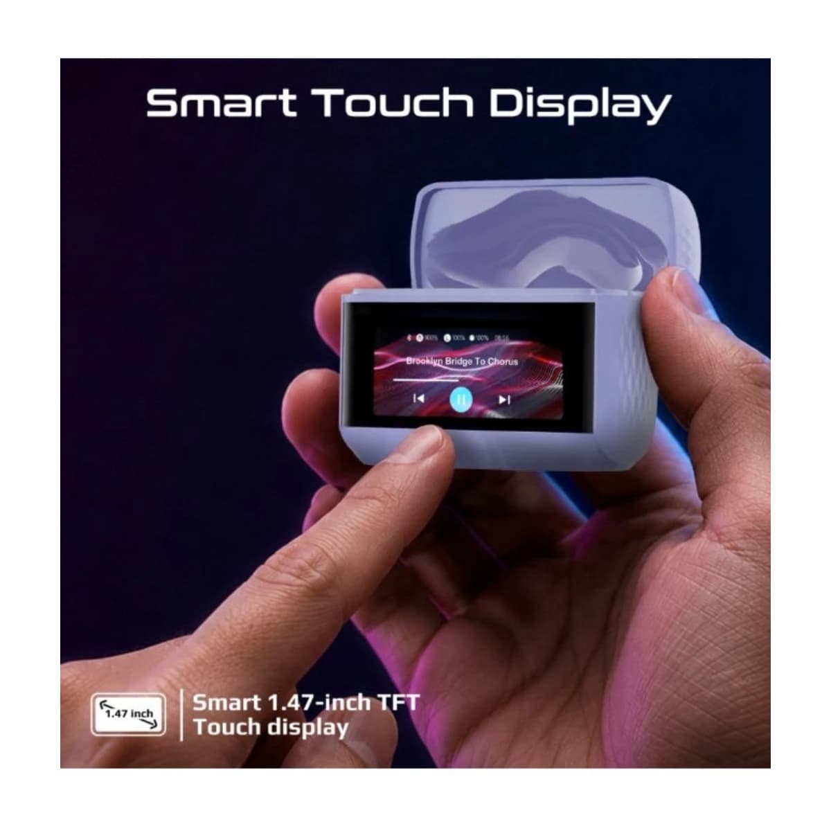 PROMATE Arix TWS Earbuds with ANC, Smart Touch Display, TFT IPS Screen, Quad-Mic ENC, 40-Hour Playtime, IPX5 Water Resistance, Custom EQ Controls thumbnail 2