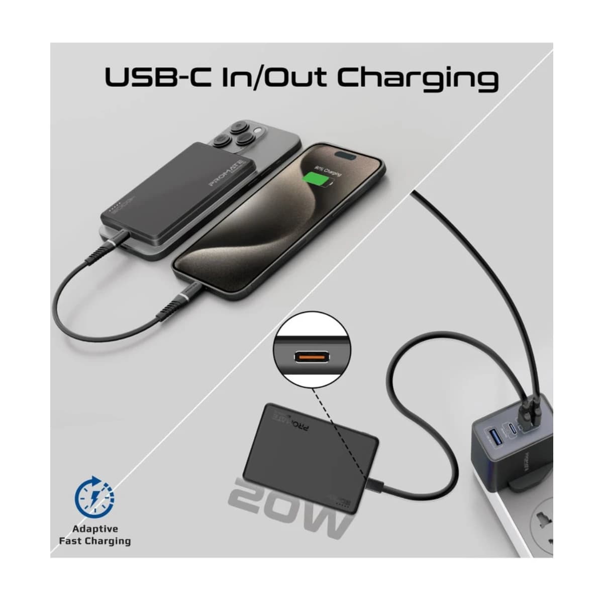 PROMATE 5000 mAh Super Slim Power Bank With 15W MagSafe Charging, 20W USB-C Port, And Safety Protection System, USB-C Input/Output Port Black thumbnail 2