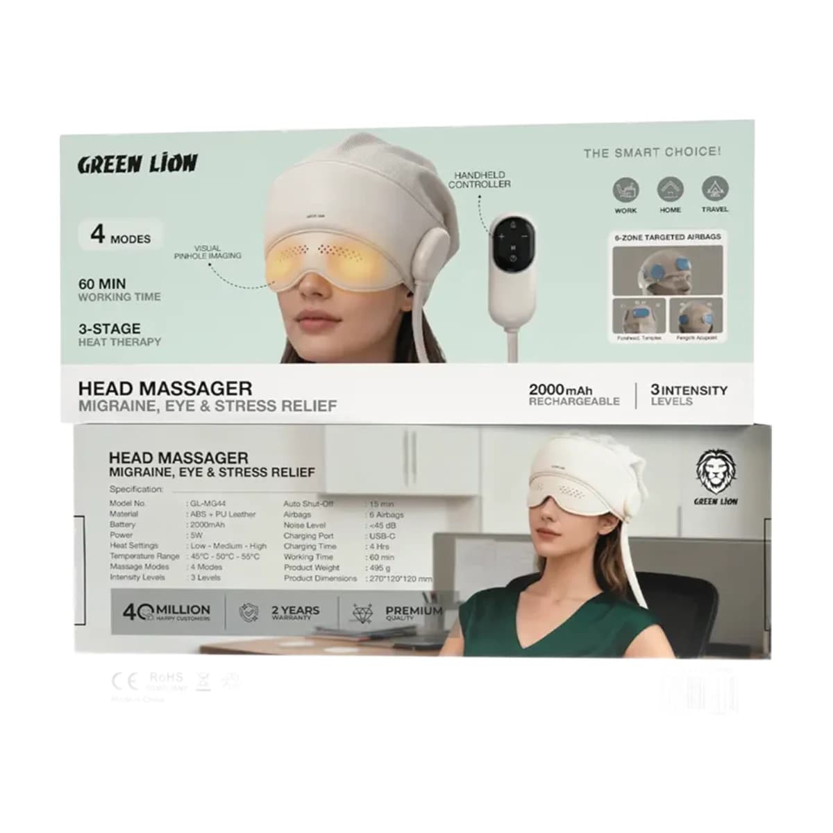 Green Lion Head Massager for Migraine, Eye Stress Relief - Beige thumbnail 2