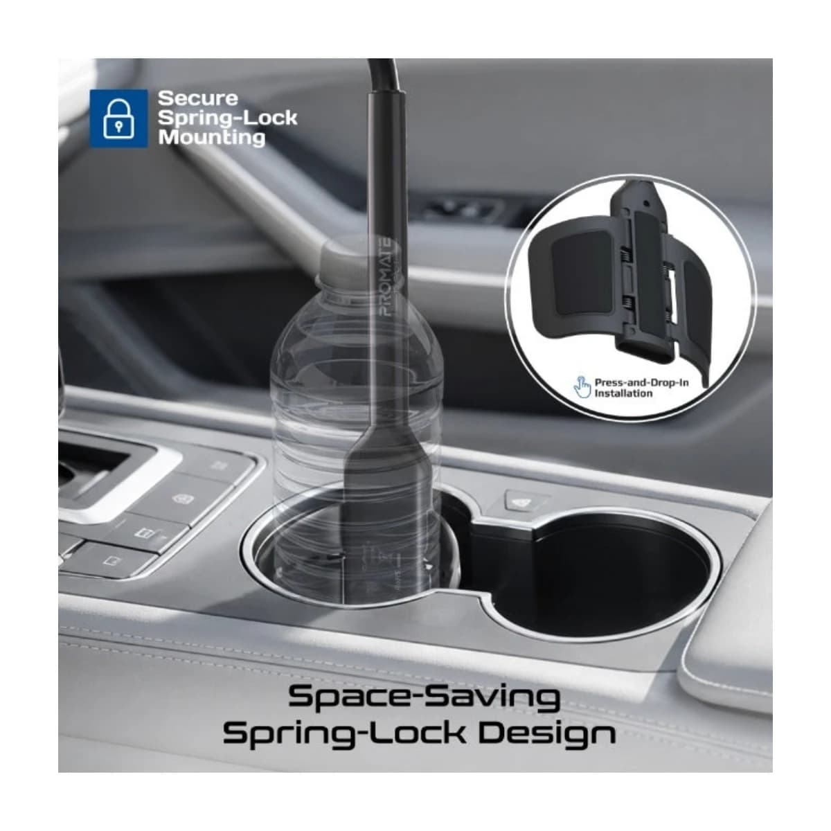 PROMATE CuPro-1 Universal Cup Holder Phone Mount, Spring-Lock Car Phone Holder with Flexible Aluminium Gooseneck, N52 Magnetic Cradle, Portrait & Landscape Viewing, Fits Round and Square Cup Holders black thumbnail 2