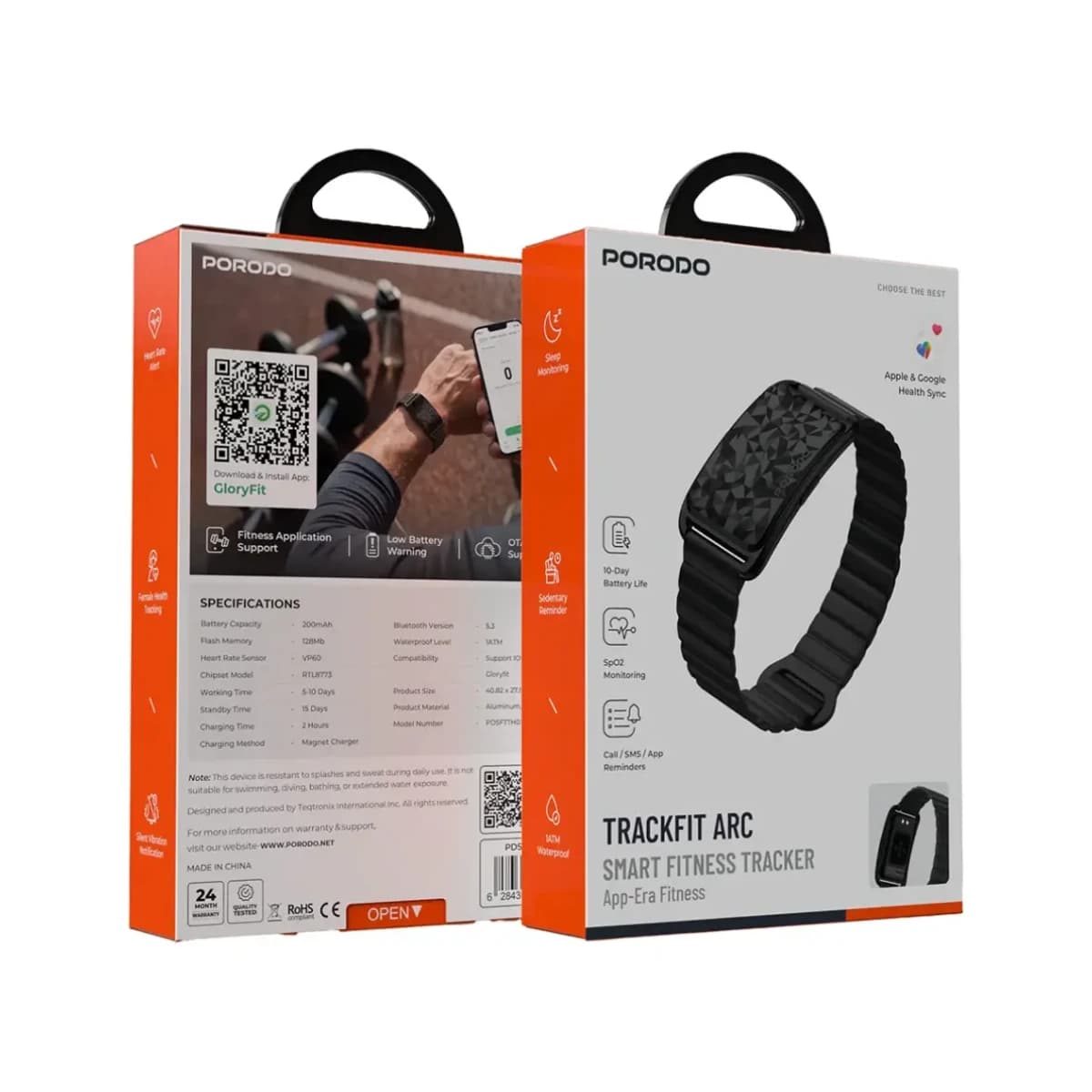 Porodo TrackFit Arc Smart Fitness Tracker with App - Magnetic Strap - Black thumbnail 3