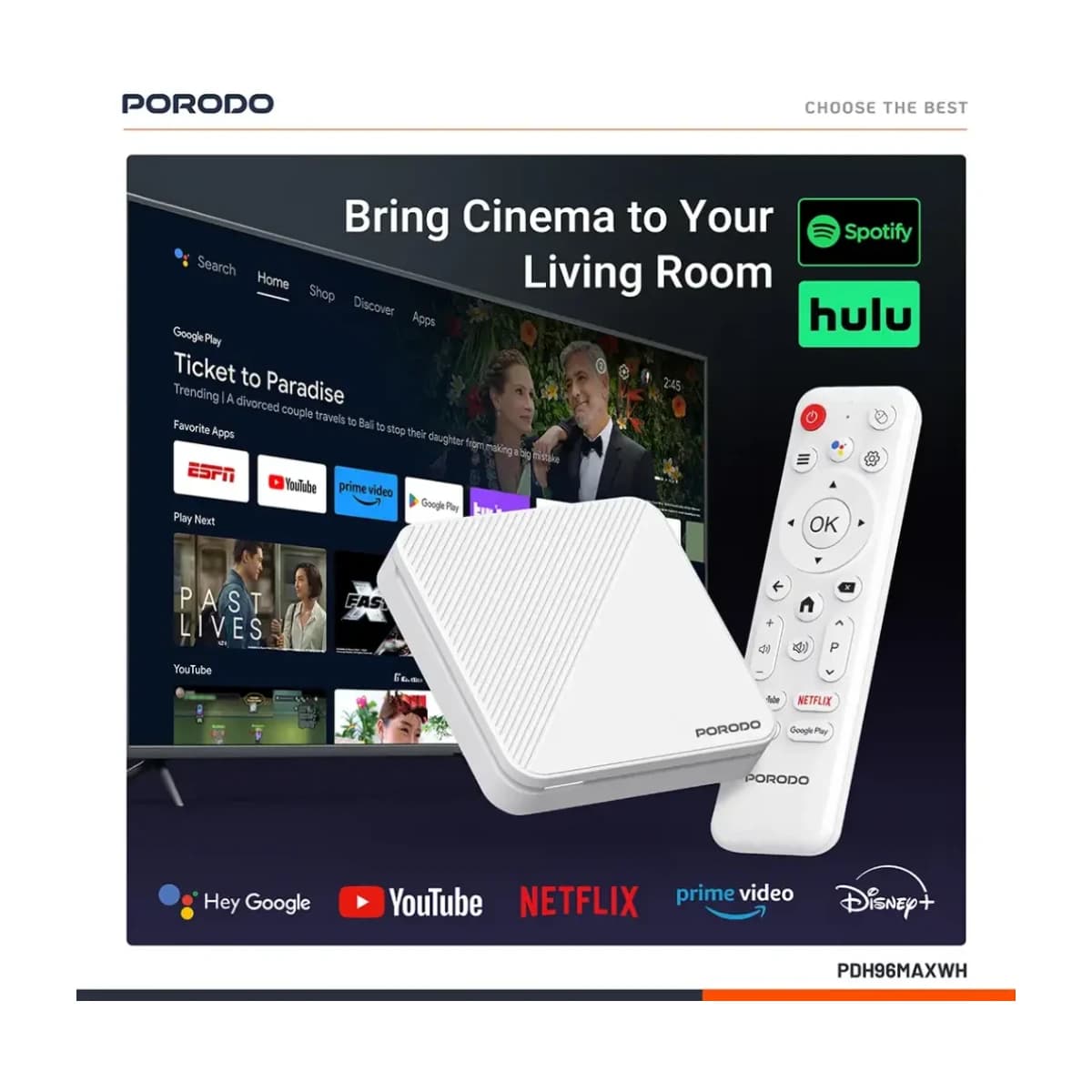 Porodo EcoBox Android TV Box with 4K Ultra HD Streaming - White thumbnail 3