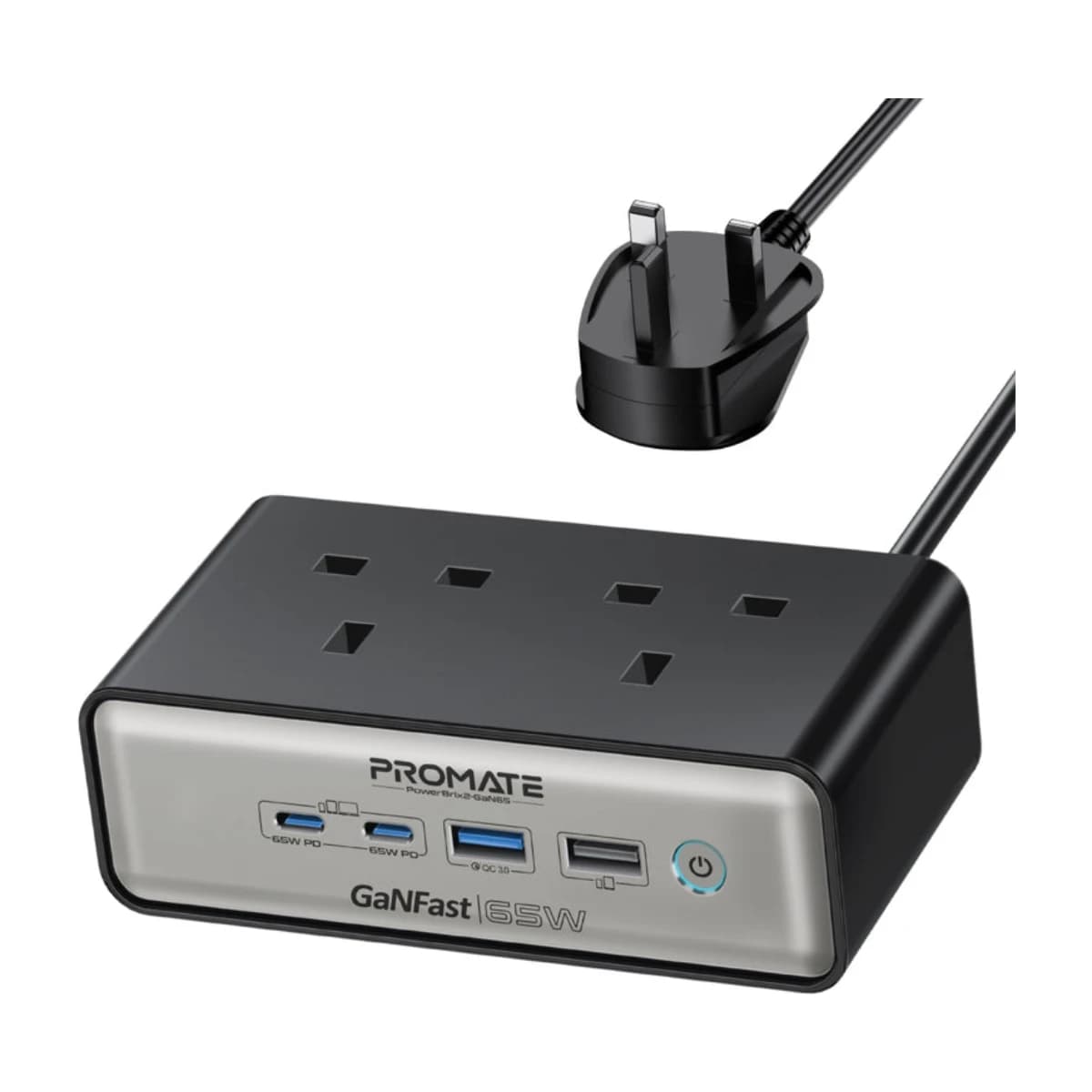 Promate 65W Power Delivery GaNFast™ Charging Station with 3250W Dual AC Socket thumbnail 1