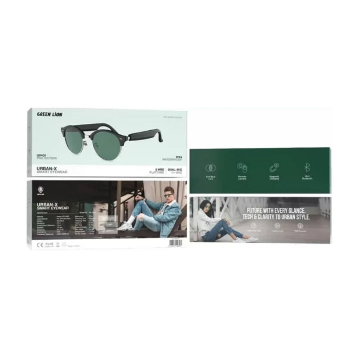 Green Lion Urban-X Smart Glasses with UV400 Protection, Bluetooth 5.4, Anti-Blue Lenses - Black thumbnail 4
