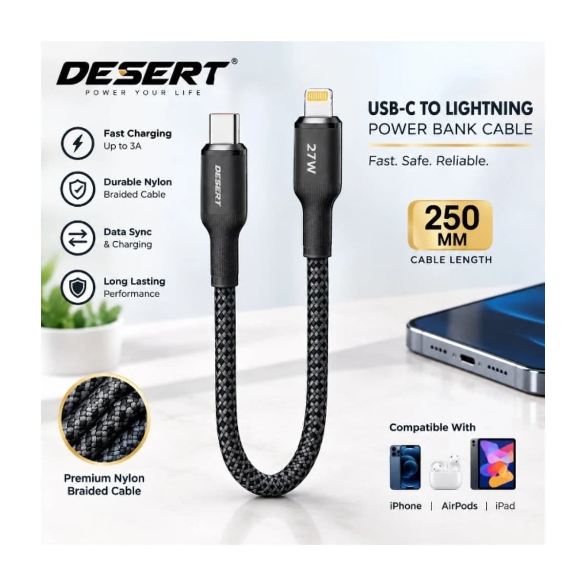 DESERT DS 919 30W Super Fast USB-C to Lightning Cable - Preview 1