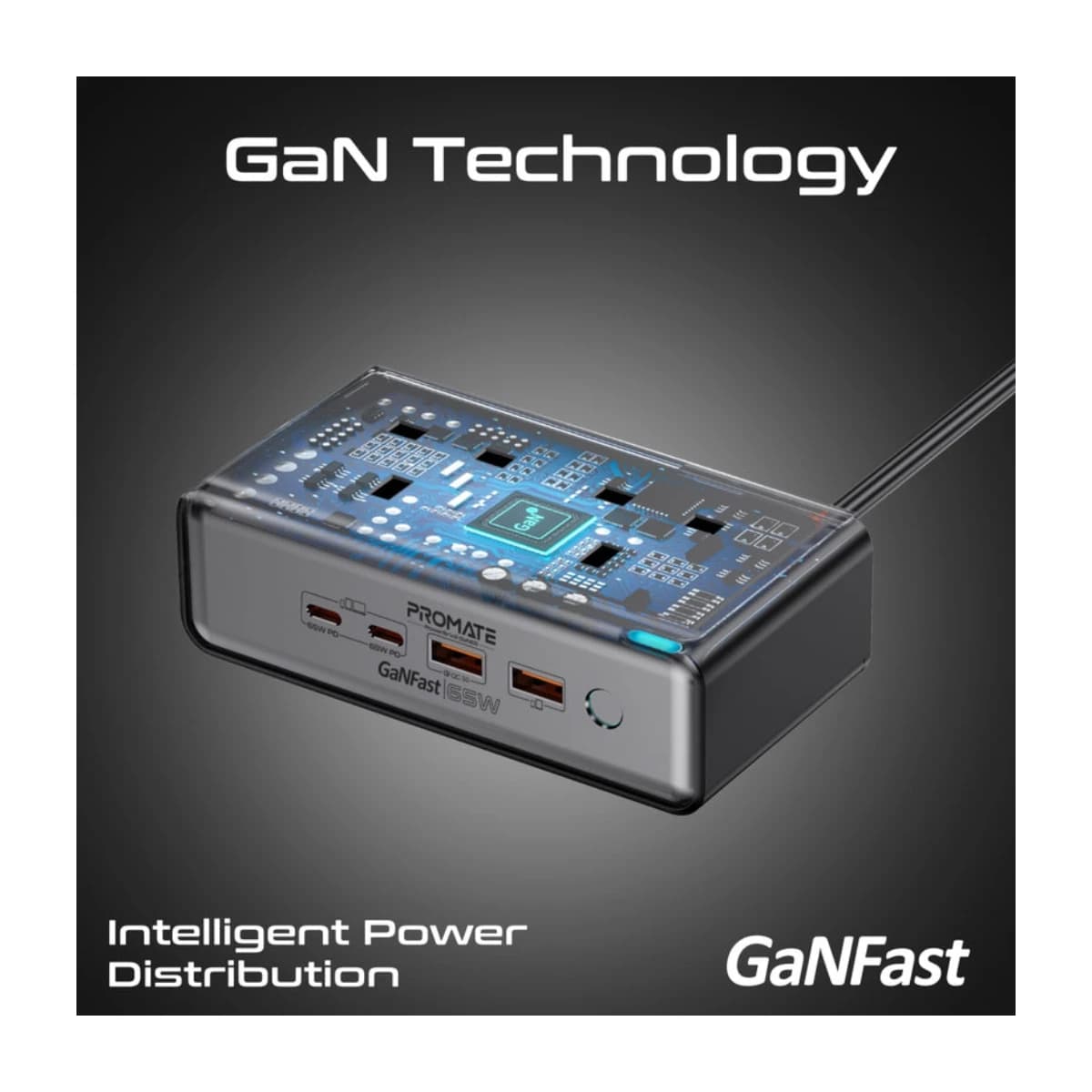 Promate 65W Power Delivery GaNFast™ Charging Station with 3250W Dual AC Socket thumbnail 3