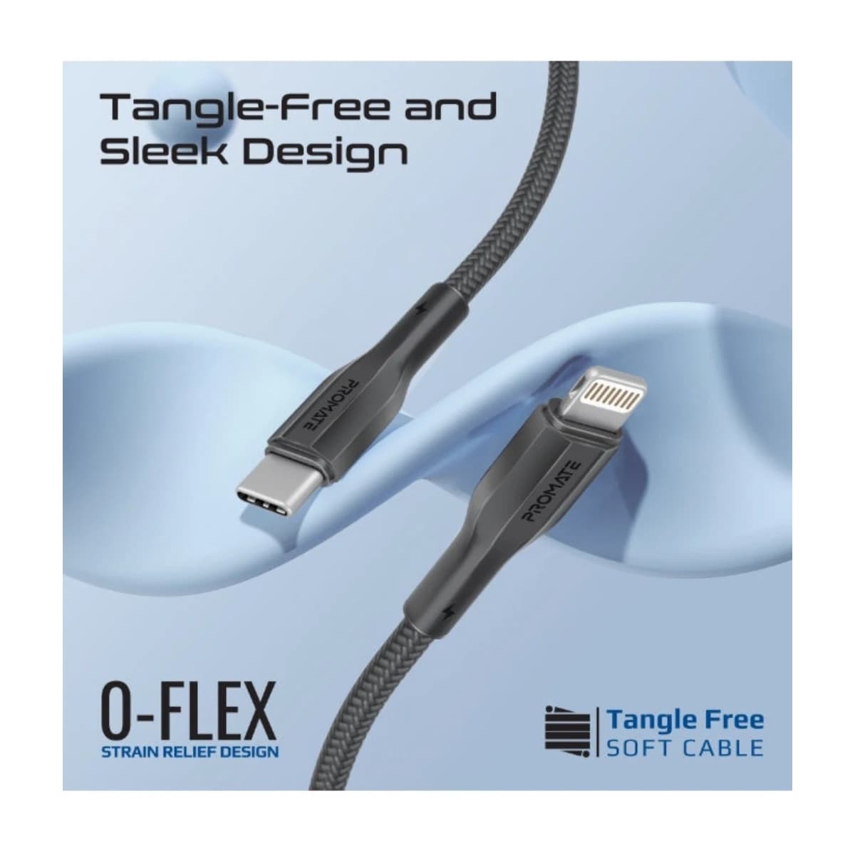 PROMATE XCord-Ci 27W USB-C to Lightning Fast Charging Cable, 1.2M Braided TPE Cable, 480Mbps Data Transfer, Power Delivery, Tangle-Free, Durable Strain Relief Design for iPhone, iPad & AirPods black thumbnail 4