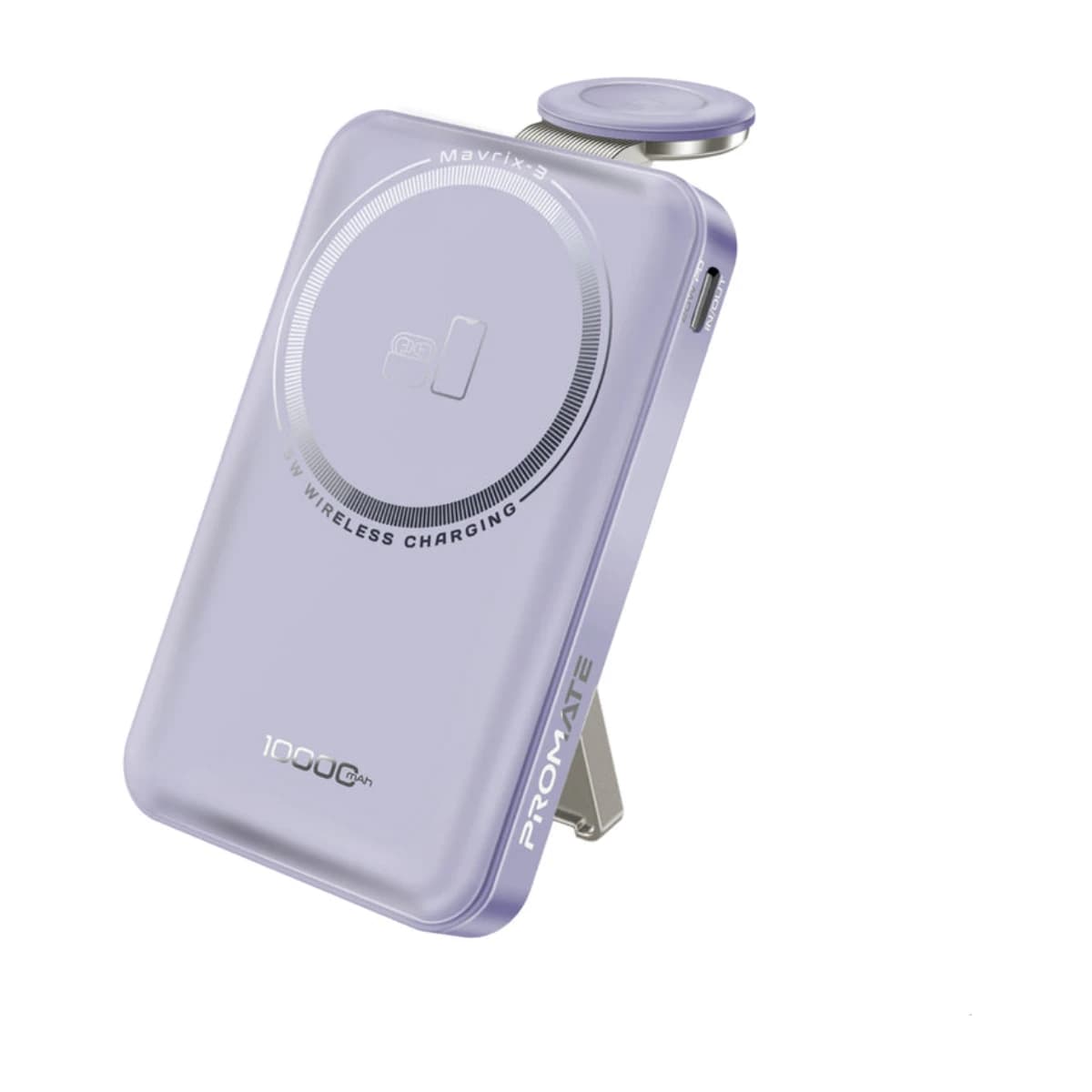 Promate10000 MAH Mavrix 3 10000mAh Magsafe Power Bank with Apple Watch Charger 15W Wireless 20W USB-C PD Fast Charging N52 Magnetic Kickstand Tsa Approved for iPhone 17 17pro 16 Samsung S26 S25 Purple - Purple thumbnail 1