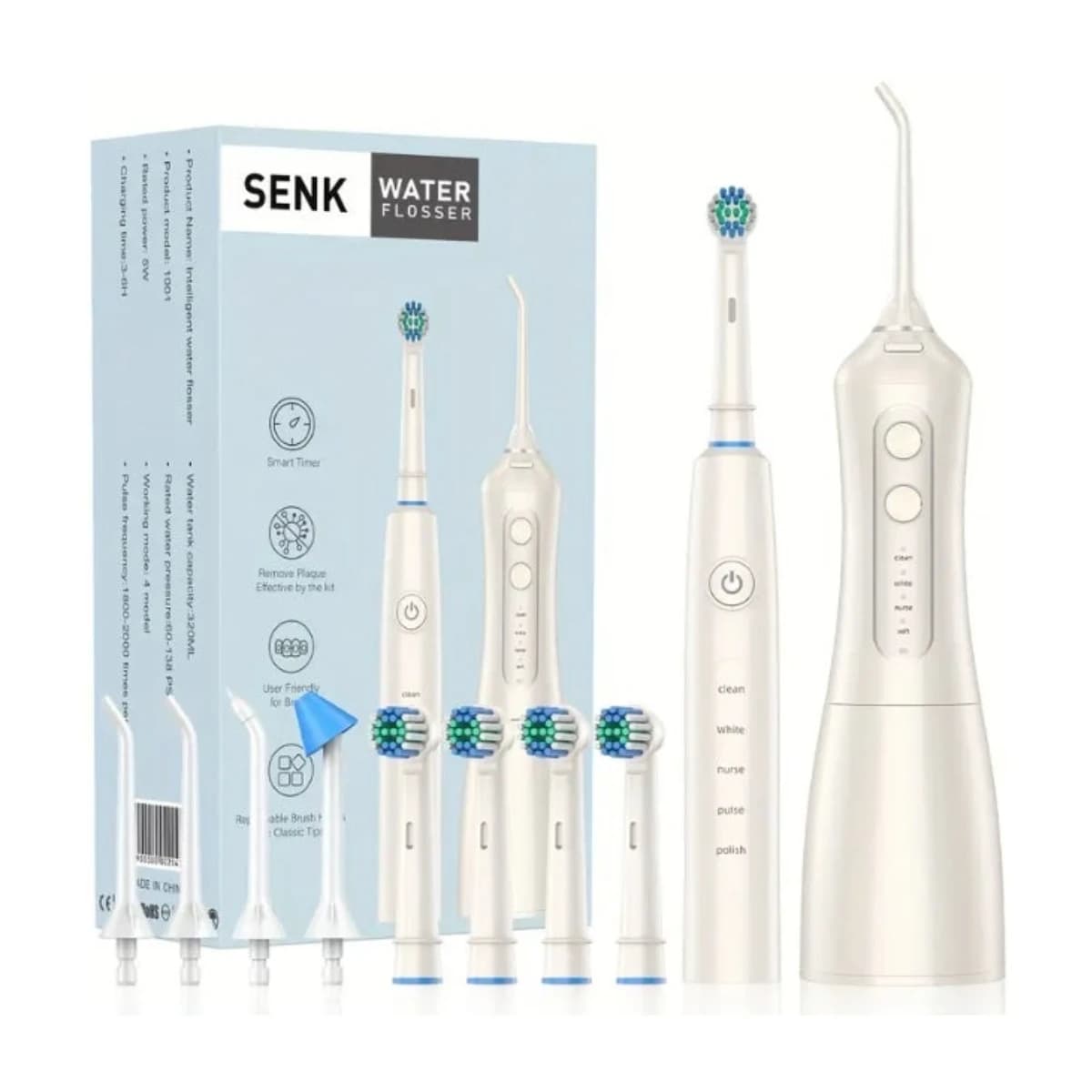 SENK Intelligent 2-in-1 Water Flosser & Electric Toothbrush Kit – 320ml Large Capacity Detachable Tank, 4 Modes, High-Frequency Pulse 1800-2000/min thumbnail 1