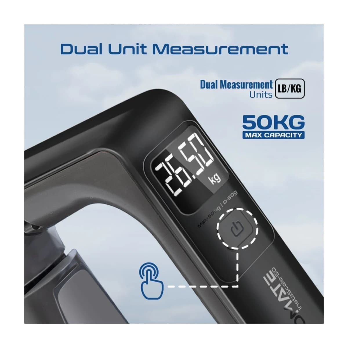 Promate InstaScale-50 Digital Luggage Scale 50kg Max Capacity, High Precision 50g Increments, Backlit LCD Display, Dual Units (kg/lb), Ergonomic Grip, Compact Travel Weighing Tool Black thumbnail 2