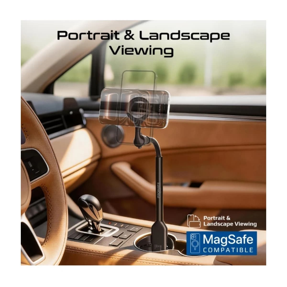 PROMATE CuPro-1 Universal Cup Holder Phone Mount, Spring-Lock Car Phone Holder with Flexible Aluminium Gooseneck, N52 Magnetic Cradle, Portrait & Landscape Viewing, Fits Round and Square Cup Holders black thumbnail 3