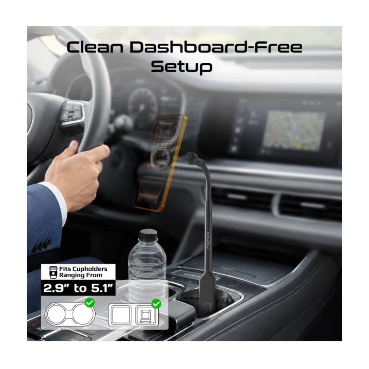 PROMATE CuPro-1 Universal Cup Holder Phone Mount, Spring-Lock Car Phone Holder with Flexible Aluminium Gooseneck, N52 Magnetic Cradle, Portrait & Landscape Viewing, Fits Round and Square Cup Holders black thumbnail 4