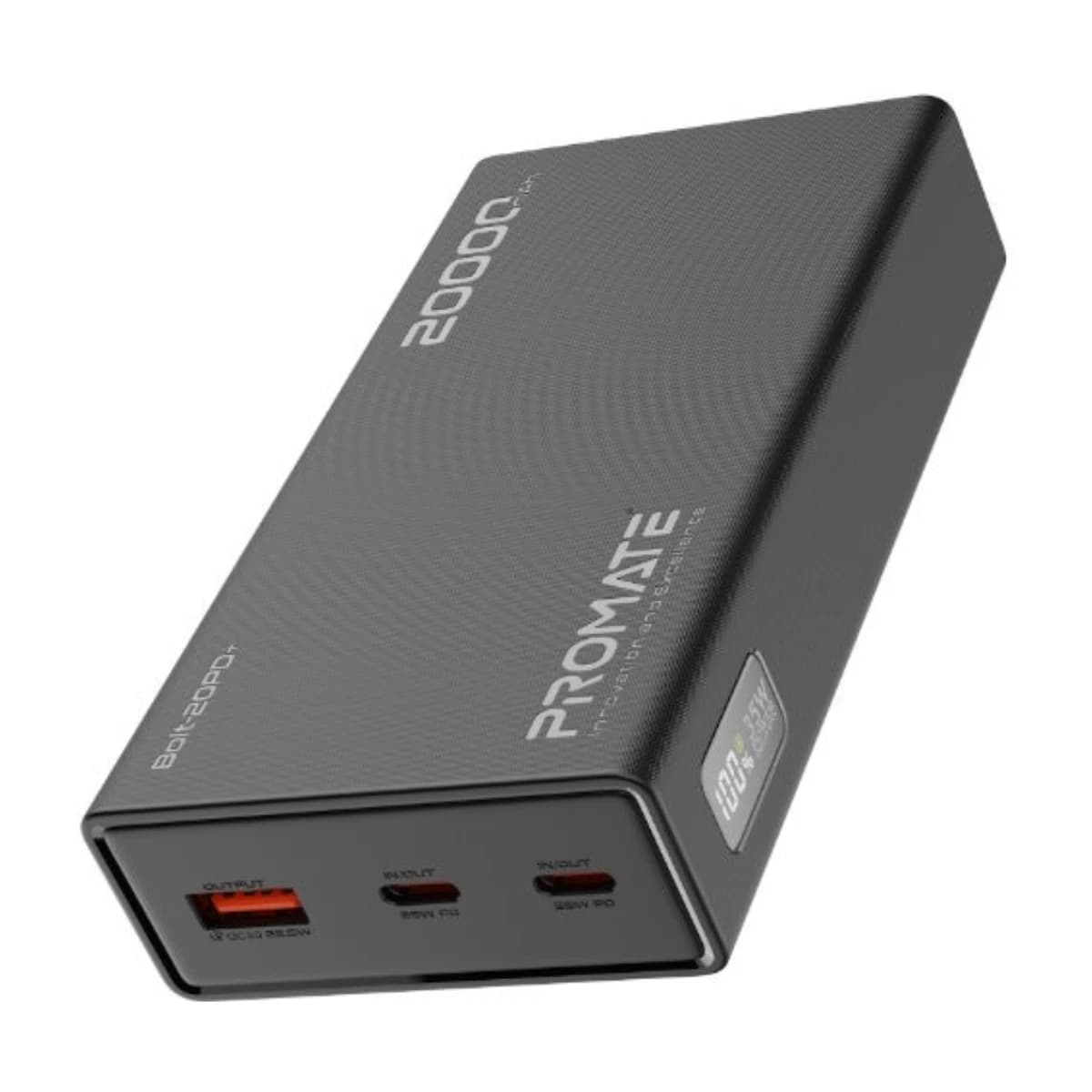 PROMATE Bolt-20PD+ 20000mAh Power Bank 35W USB-C PD Fast Charging, Dual USB-C In/Out, Triple Device Charging, LED Battery Display, Portable Travel Charger Black thumbnail 1