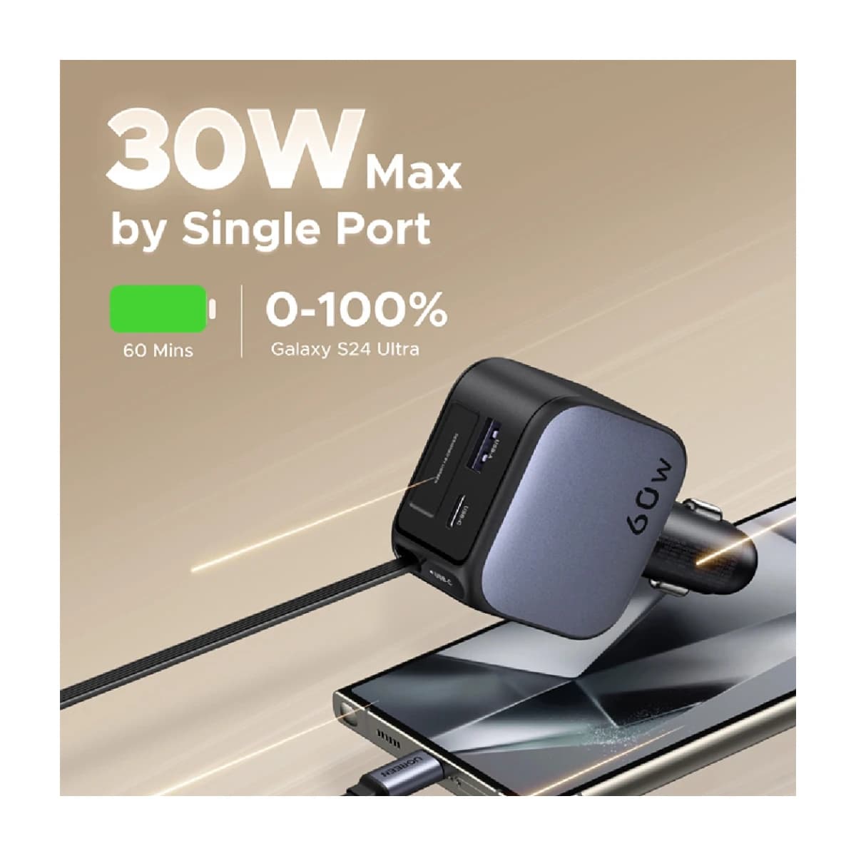 UGREEN 60W Retractable USB-C Car Charger with Cable - Preview 4