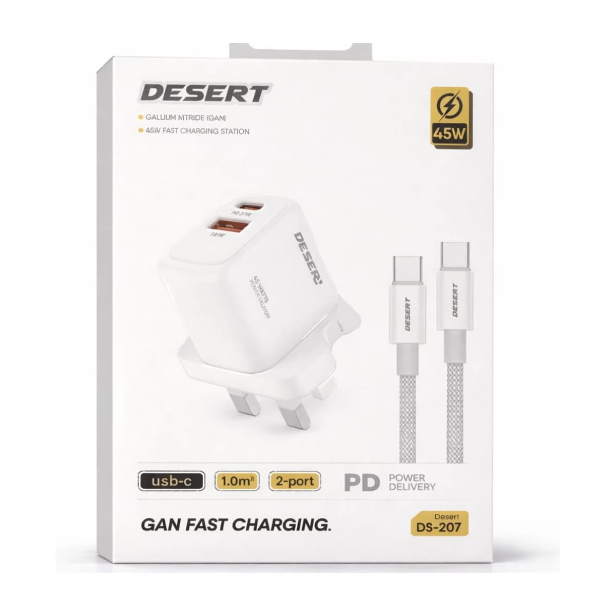Desert DS-208 45W GaN Fast Charger + USB-C to Lightning Cable Kit - Preview 1