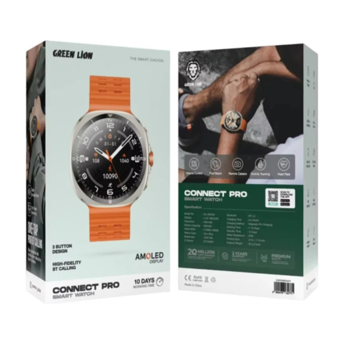 GREEN LION Smart Watch Connect Pro with AMOLED Display and High-Fidelity BT Calling / Always-on Display / Call/social notifications / Music Control / Raise Wrist Wake screen / Sleep monitoring / Sedentary Reminder - Orange/Titanium Dial - Preview 4