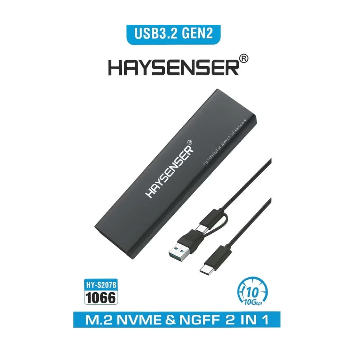 Haysenser M.2 SSD Enclosure USB 3.2 Gen 2 (10Gbps) - NVMe & SATA NGFF - Preview 1