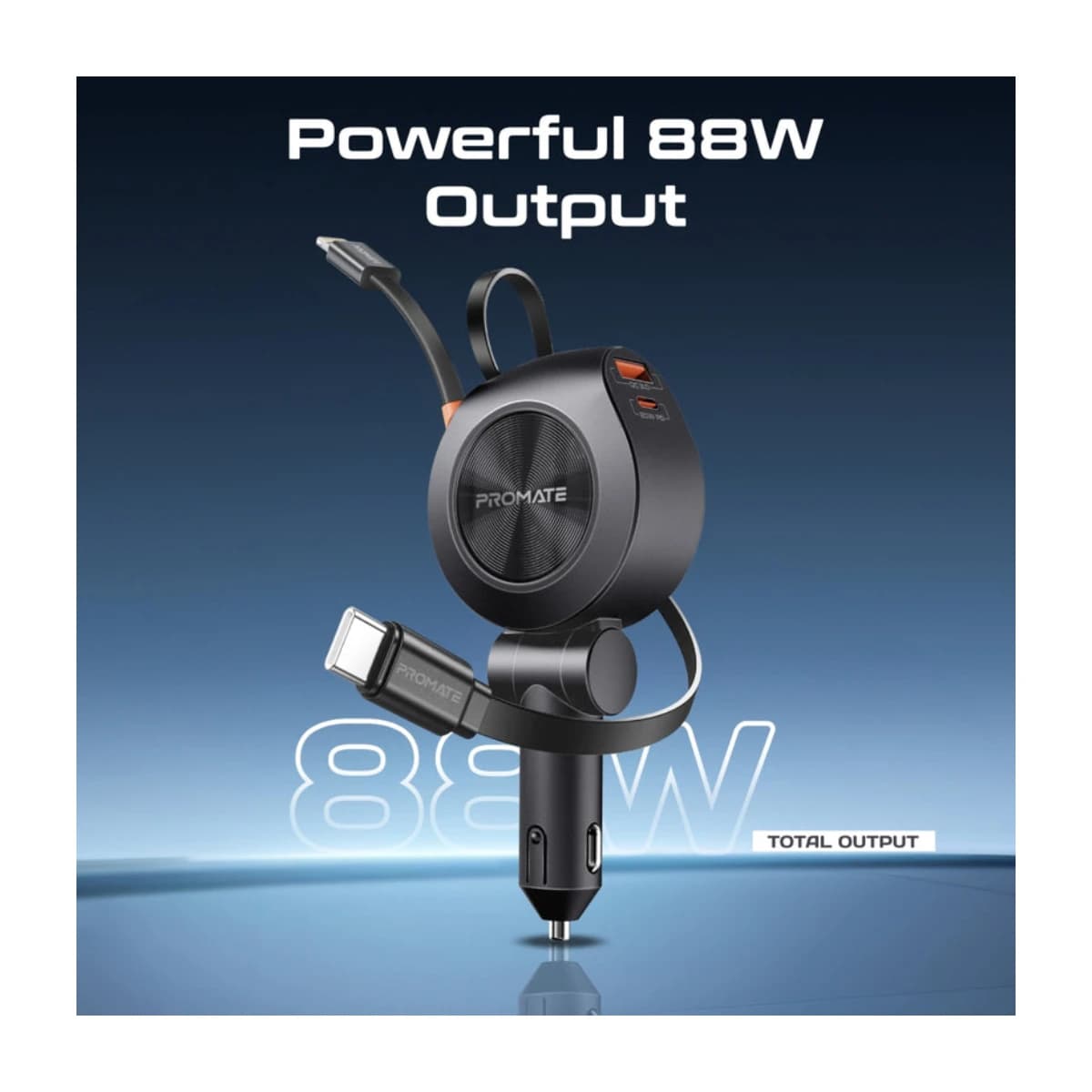 Promate 88W Multi-Port Car Charger with Dual Retractable USB-C Cables - Preview 3