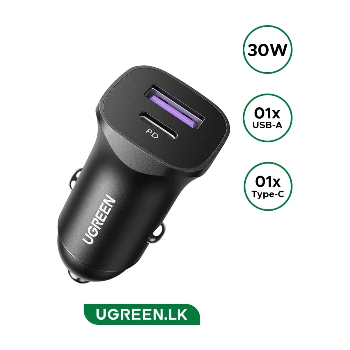 UGREEN 30W Type-C USB Dual Port Car Charger CD130 - Preview 1
