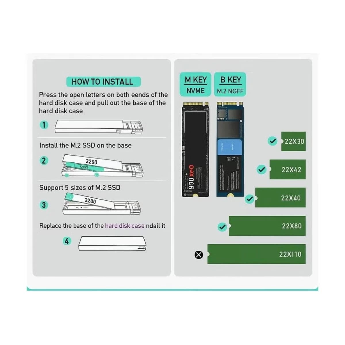 Haysenser M.2 SSD Enclosure USB 3.2 Gen 2 (10Gbps) - NVMe & SATA NGFF - Preview 3